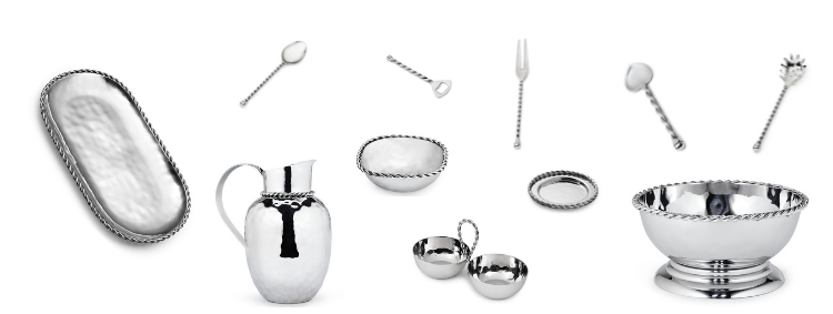 Variety of the Paloma Collection pieces all in stainless steel 