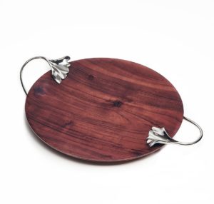 Ginkgo Wooden Platter with stainless steel handles