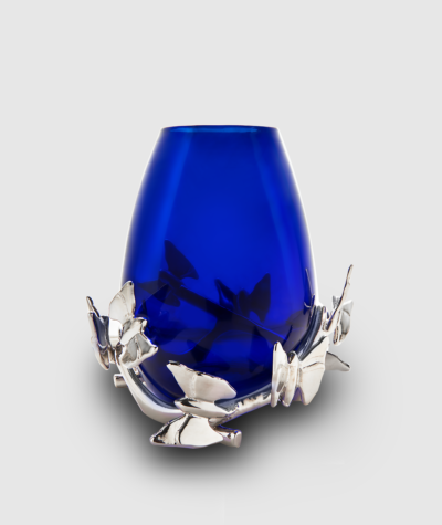 BFL 006-B-Butterfly Vase w Blue Glass