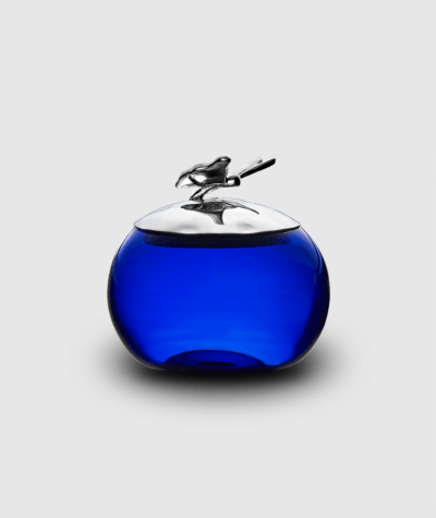 BFL 005 - Butterfly Blue Cobalt Glass Bowl w Lid 4¾ x 4 H