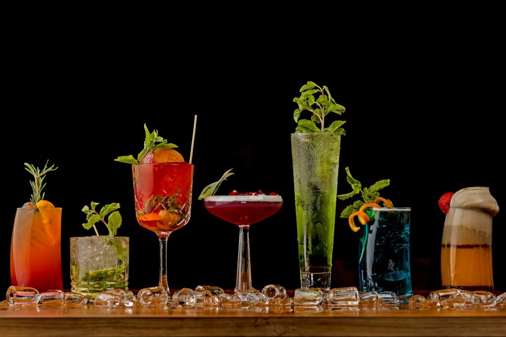 A table topped with a variety of drinks