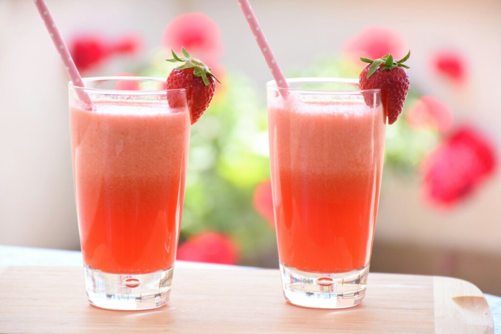 Two glasses of strawberry daiquiri